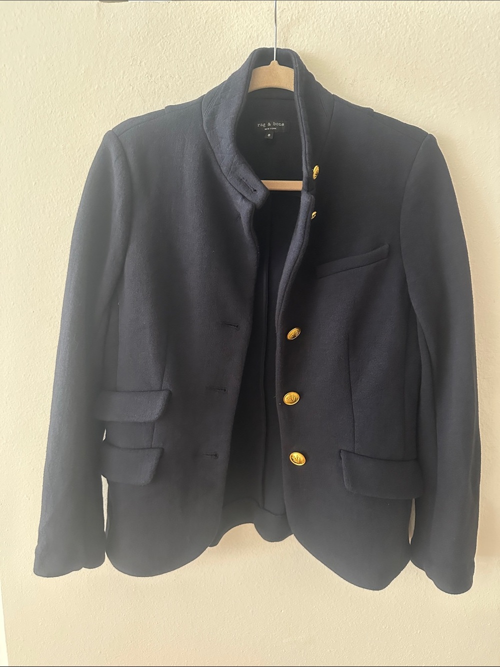 rag & bone Navy Military-Inspired Wool Blend Blazer with Gold Buttons - Picture 5 of 7